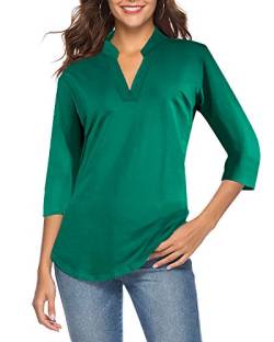 CEASIKERY Damen 3/4 Ärmel V Ausschnitt Tops Casual Tunika Bluse Loose Shirt, Grün , X-Groß von CEASIKERY