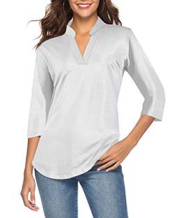 CEASIKERY Damen 3/4 Ärmel V Ausschnitt Tops Casual Tunika Bluse Loose Shirt, Weiß, Groß von CEASIKERY