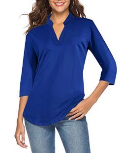 CEASIKERY Damen 3/4 Ärmel V Ausschnitt Tops Casual Tunika Bluse Loose Shirt, blau, Klein von CEASIKERY