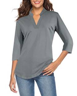 CEASIKERY Damen 3/4 Ärmel V Ausschnitt Tops Casual Tunika Bluse Loose Shirt, grau, X-Groß von CEASIKERY