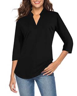 CEASIKERY Damen 3/4 Ärmel V Ausschnitt Tops Casual Tunika Bluse Loose Shirt, schwarz 1, Klein von CEASIKERY