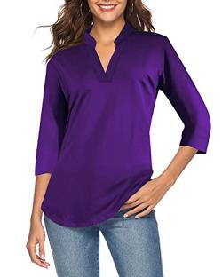 CEASIKERY Damen 3/4 Ärmel V Ausschnitt Tops Casual Tunika Bluse Loose Shirt, violett, Mittel von CEASIKERY