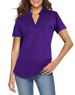 CEASIKERY Damen 3/4 Ärmel V-Ausschnitt Tops Casual Tunika Bluse Lose Shirt, Violett (B), Mittel von CEASIKERY
