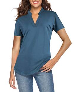 CEASIKERY Damen Kurzarm V Ausschnitt Tops Casual Tunika Bluse Loose Shirt, Kurzarm Pfauenblau, Groß von CEASIKERY