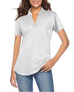 CEASIKERY Damen Kurzarm V-Ausschnitt Tops Casual Tunika Bluse Lose Shirt, Weiss/opulenter Garten, Mittel von CEASIKERY