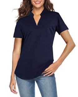 CEASIKERY Damen-Kurzarmbluse, V-Ausschnitt, lässige Tunika, lockere Bluse/Shirt, Kurzärmliges Marineblau, Large von CEASIKERY
