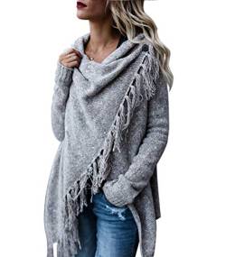 CEASIKERY Damen Quaste Saum Pullover Lange Strickjacke Stricken Pullover Poncho Mantel, hellgrau, Groß von CEASIKERY