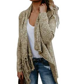 CEASIKERY Damen Quaste Saum Pullover Lange Strickjacke Stricken Pullover Poncho Mantel, khaki, X-Groß von CEASIKERY