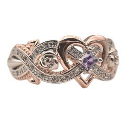 CEAeis Herz-Rosen-Amethyst-Ring, eleganter Volldiamant-Herzring, Zirkonia-Versprechensringe für Frauen und Mädchen (6) von CEAeis