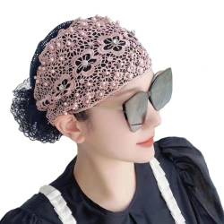 Damen-Kopftuch aus floraler Spitze, mit Perlen besetztes Blumen-Spitzen-Stirnband, Kopftuch, Spitzen-Stirnbänder für Frauen (Pink,one size) von CEAeis