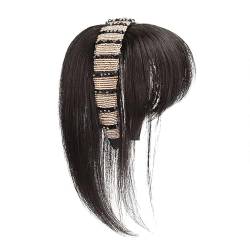 Synthetische Haarfransen mit Haarband, breites Stirnband mit Strasssteinen und Pony-Perücke, stilvolles Haar-Pony-Stirnband vorne für Frauen (Brown Black,25cm) von CEAeis
