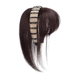 Synthetische Haarfransen mit Haarband, breites Stirnband mit Strasssteinen und Pony-Perücke, stilvolles Haar-Pony-Stirnband vorne für Frauen (Dark Brown,25cm) von CEAeis