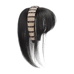 Synthetische Haarfransen mit Haarband, breites Stirnband mit Strasssteinen und Pony-Perücke, stilvolles Haar-Pony-Stirnband vorne für Frauen (Natural Black,25cm) von CEAeis