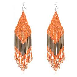 Lange Perlen-Ohrringe, Boho-Reisperlen, Lange Quasten-Ohrringe, Handgefertigte, Schicke Tropfenohrringe Für Frauen, Geschenk, Orange, Lang: 13 Cm von CECE&COLE