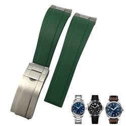 CEKGDB 20 mm Gummi-Uhrenarmband passend für IWC Mark Omega Seamaster 300 AT150 Metallglieder-Gummi-Uhrenarmband mit gebogenem Ende, 20 mm, Achat von CEKGDB