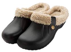 CELANDA Clogs Gefüttert Damen Herren Warm Hausschuhe Wasserdichte Gartenclogs mit Fell Frauen Geschlossen Lined Clogs Winter Plüsch Pantoletten Schwarz H 35/36 EU von CELANDA