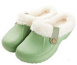 CELANDA Clogs Gefüttert Damen Herren Warm Hausschuhe wasserdichte Gartenclogs mit Fell Frauen Geschlossen Lined Clogs Winter Plüsch Pantoletten Grün 35/36 EU von CELANDA