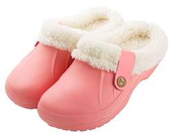 CELANDA Clogs Gefüttert Damen Herren Warm Hausschuhe wasserdichte Gartenclogs mit Fell Frauen Geschlossen Lined Clogs Winter Plüsch Pantoletten Pink 42/43 EU von CELANDA