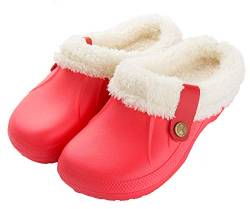 CELANDA Clogs Gefüttert Damen Herren Warm Hausschuhe wasserdichte Gartenclogs mit Fell Frauen Geschlossen Lined Clogs Winter Plüsch Pantoletten Rot 40/41 EU von CELANDA