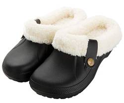 CELANDA Clogs Gefüttert Damen Herren Warm Hausschuhe wasserdichte Gartenclogs mit Fell Frauen Geschlossen Lined Clogs Winter Plüsch Pantoletten Schwarz D 35/36 EU von CELANDA