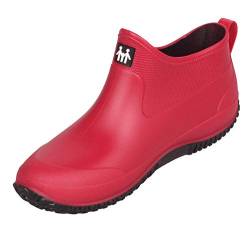 CELANDA Damen Kurze Gummistiefel Herren Regenstiefel Rutschfeste Gartenschuhe Outdoor Wasserdichte Schuhe Ankle Stiefel Chelsea Boots(Rot schwarz Einzelschuhe Größe: 37 EU=Sohlengröße37) von CELANDA