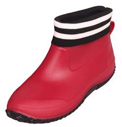 CELANDA Damen Kurze Gummistiefel Herren Regenstiefel Rutschfeste Gartenschuhe Outdoor Wasserdichte Schuhe Ankle Stiefel Chelsea Boots(Rot schwarz gefüttert Größe: 34 EU = Sohlengröße:35) von CELANDA