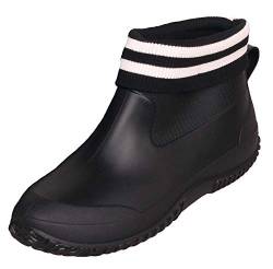 CELANDA Damen Kurze Gummistiefel Herren Regenstiefel Rutschfeste Gartenschuhe Outdoor Wasserdichte Schuhe Ankle Stiefel Chelsea Boots(Schwarz gefüttert Größe: 43 EU = Sohlengröße:44) von CELANDA