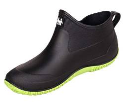 CELANDA Damen Kurze Gummistiefel Herren Regenstiefel Rutschfeste Gartenschuhe Outdoor Wasserdichte Schuhe Ankle Stiefel Chelsea Boots(Schwarze grün Einzelschuhe Größe: 42 EU=Sohlengröße43) von CELANDA