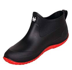 CELANDA Damen Kurze Gummistiefel Herren Regenstiefel rutschfeste Gartenschuhe Outdoor wasserdichte Schuhe Ankle Stiefel Chelsea Boots(Schwarz rote Einzelschuhe Größe: 37 EU=Sohlengröße37) von CELANDA