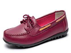 CELANDA Damen Mokassins Leder Loafers Freizeit Bootsschuhe Slipper Casual Leder Halbschuhe Schlupfschuhe fürs Flache Fahren Schuhe Erbsenschuhe von CELANDA