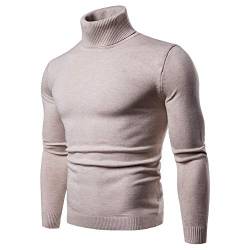 CELANDA Herren Strickpullover Stehkragen Turtleneck Sweater Slim Fit Rollkragen Pullover Warme Strickpullover Beige Größe:L/Etikettengröße:XL von CELANDA