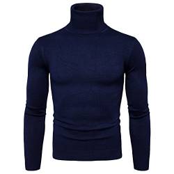 CELANDA Herren Strickpullover Stehkragen Turtleneck Sweater Slim Fit Rollkragen Pullover Warme Strickpullover Blau Größe:2XL /Etikettengröße:3XL von CELANDA