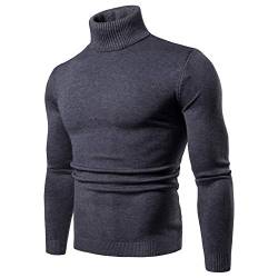 CELANDA Herren Strickpullover Stehkragen Turtleneck Sweater Slim Fit Rollkragen Pullover Warme Strickpullover Dunkel Grau Größe:2XL /Etikettengröße:3XL von CELANDA