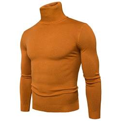 CELANDA Herren Strickpullover Stehkragen Turtleneck Sweater Slim Fit Rollkragen Pullover Warme Strickpullover Gelb Größe:M/Etikettengröße:L von CELANDA