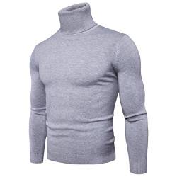 CELANDA Herren Strickpullover Stehkragen Turtleneck Sweater Slim Fit Rollkragen Pullover Warme Strickpullover Grau Größe:L/Etikettengröße:XL von CELANDA