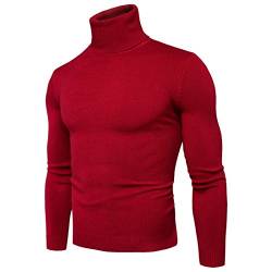 CELANDA Herren Strickpullover Stehkragen Turtleneck Sweater Slim Fit Rollkragen Pullover Warme Strickpullover Rot Größe:2XL /Etikettengröße:3XL von CELANDA