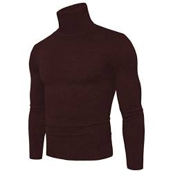 CELANDA Herren Strickpullover Stehkragen Turtleneck Sweater Slim Fit Rollkragen Pullover Warme Strickpullover Roter Kaffee Größe:2XL /Etikettengröße:3XL von CELANDA