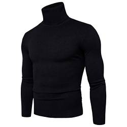 CELANDA Herren Strickpullover Stehkragen Turtleneck Sweater Slim Fit Rollkragen Pullover Warme Strickpullover Schwarz Größe:M/Etikettengröße:L von CELANDA