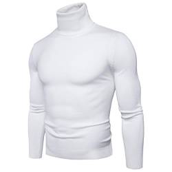 CELANDA Herren Strickpullover Stehkragen Turtleneck Sweater Slim Fit Rollkragen Pullover Warme Strickpullover Weiß Größe:XL/Etikettengröße:2XL von CELANDA