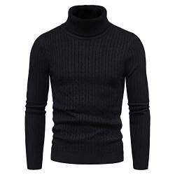 CELANDA Herren Strickpullover Warme Winter Rollkragenpullover Freizeit Slim Fit Basic Pullover Baumwolle Longsleeve Pullover Solid für Männer Sweatshirt, A Schwarz, EU L = Etikett XL von CELANDA