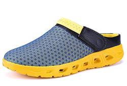 CELANDA Pantoffeln Unisex Clogs Atmungsaktiv Mesh Hausschuhe Sommer Strand Sandalen rutschfest Badeschuhe Gartenschuhe Slip-On Aqua Schuhe für Herren Damen Blau Gelb Größe: 40 EU von CELANDA