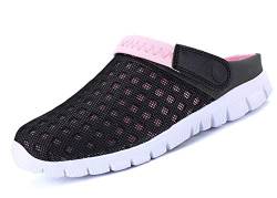 CELANDA Pantoffeln Unisex Clogs Atmungsaktiv Mesh Hausschuhe Sommer Strand Sandalen rutschfest Badeschuhe Gartenschuhe Slip-On Aqua Schuhe für Herren Damen Schwarz Pink Größe: 37 EU von CELANDA