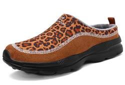 CELANDA Sabots Herren Clogs Damen Slip On Garten Schuhe Warm Freizeitschuhe Leichte Pantoletten Atmungsaktive Hausschuhe utdoor Low-Top Sneakers Hinten Offen,Leopardenmuster 38 EU von CELANDA