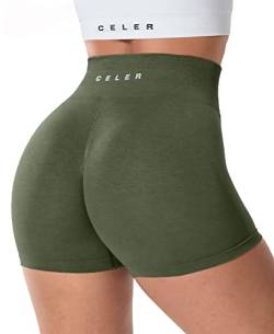 CELER Damen-Workout-Shorts, nahtlos, Scrunch-Po, Fitness-Shorts, hohe Taille, Yoga, athletische Booty-Shorts, 01 Army Green, Medium von CELER