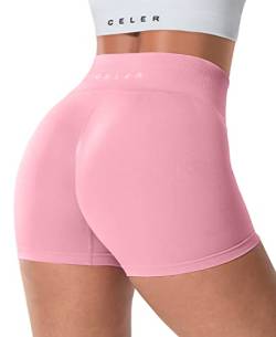 CELER Damen-Workout-Shorts, nahtlos, Scrunch-Po, Fitness-Shorts, hohe Taille, Yoga, athletische Booty-Shorts, Pink Lady, Medium von CELER
