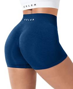 CELER Damen-Workout-Shorts, nahtlos, Scrunch-Po, Fitness-Shorts, hohe Taille, Yoga, athletische Booty-Shorts, dunkelblau, Medium von CELER