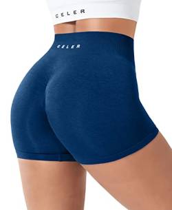 CELER Damen-Workout-Shorts, nahtlos, Scrunch-Po, Fitness-Shorts, hohe Taille, Yoga, athletische Booty-Shorts, dunkelblau, S von CELER