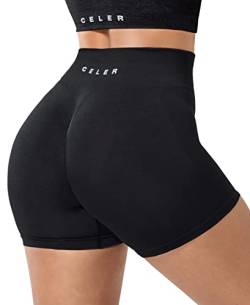 Celer Damen Workout-Shorts, nahtlos, Scrunch Butt Gym Shorts, hohe Taille, Yoga, athletische Booty-Shorts, Schwarz, Klein von CELER