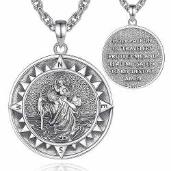 CELESTIA Heiliger Christophorus Anhänger Männer Frauen Silber Saint Christopher Halskette Schutz Kompass Kette Schmuck Talisman Glücksbringer Geschenke Christliche Geschenkideen Vatertag von CELESTIA