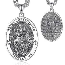 CELESTIA Heiliger Christophorus Anhänger Männer Frauen Silber Saint Christopher Kette Halskette Schutzengel Religiöser Schmuck Katholisch Geschenke Christliche Geschenkideen Papa Brüder Sohn von CELESTIA